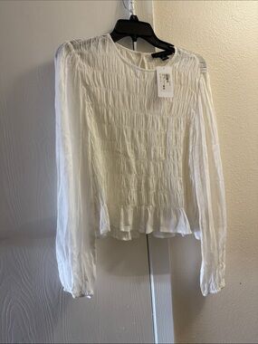 Sanctuary White Smocked Long-Sleeve Peplum Blouse